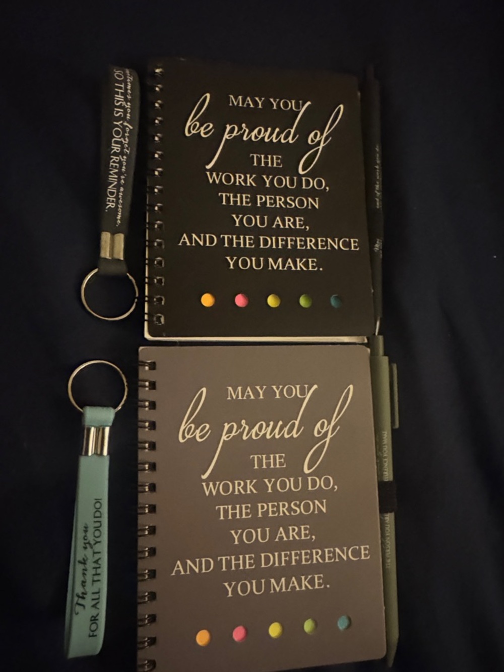 Inspirational Spiral Notebook Set with Key Fob - Black & Gray
